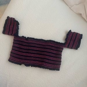 LSPACE navy bikini with pink stripes, ruffles - size XS